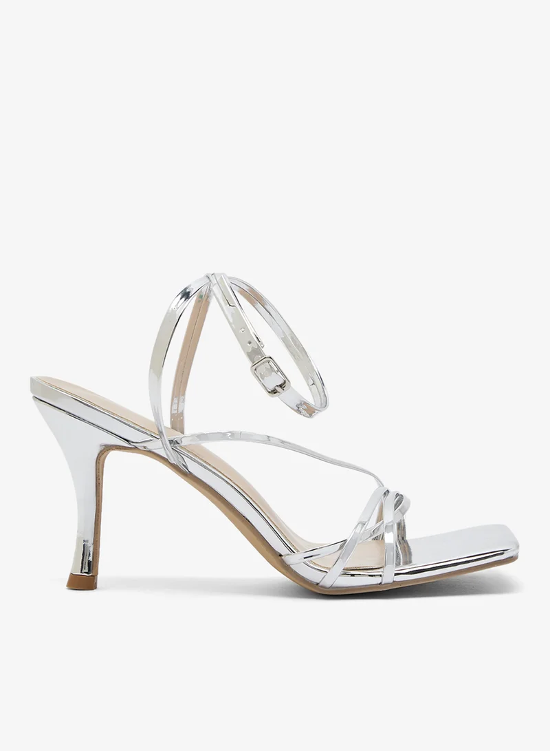 جينجر Silver Strap Detail Mid Heel Sandal